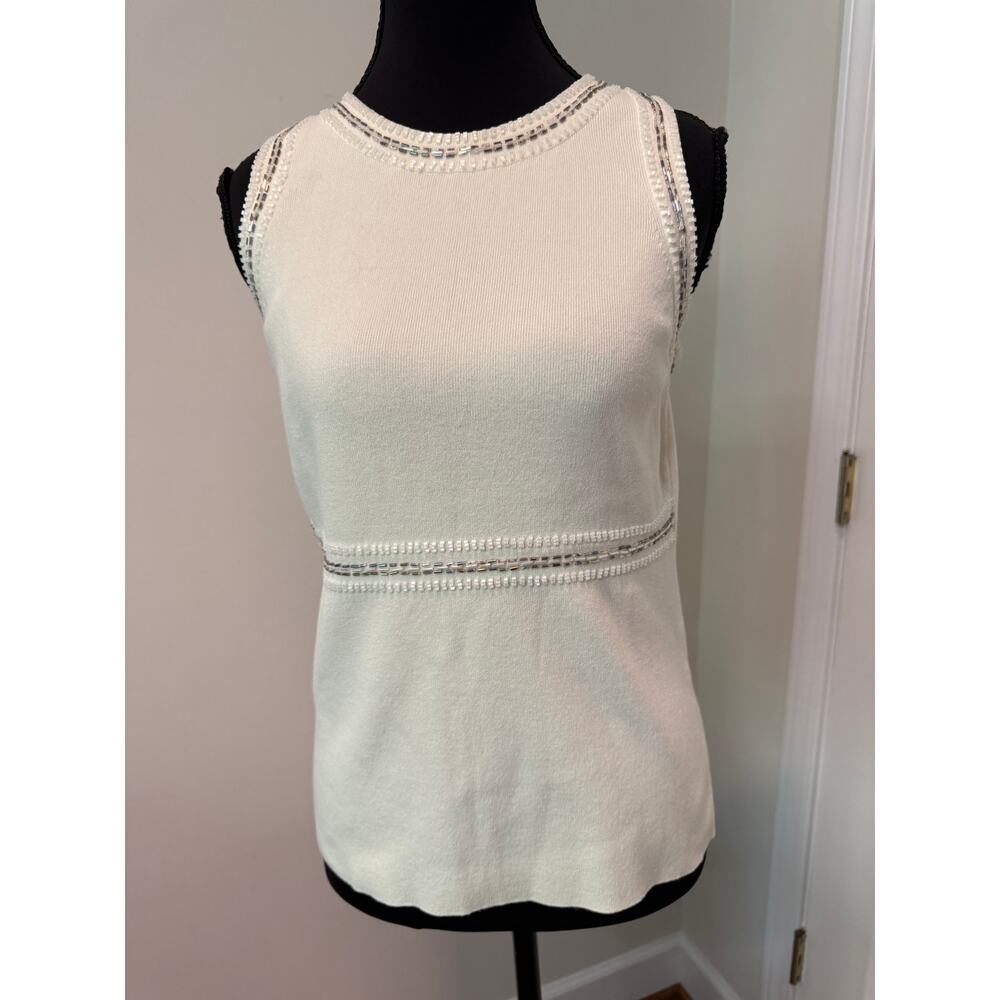 Ann Taylor Loft Cream Sleeveless Top with Bead Embellishments
